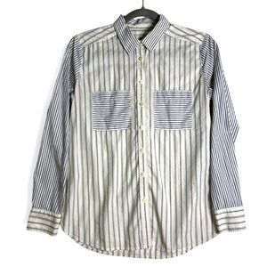 LOFT 100% Cotton Button Down Blue and White Striped Blouse